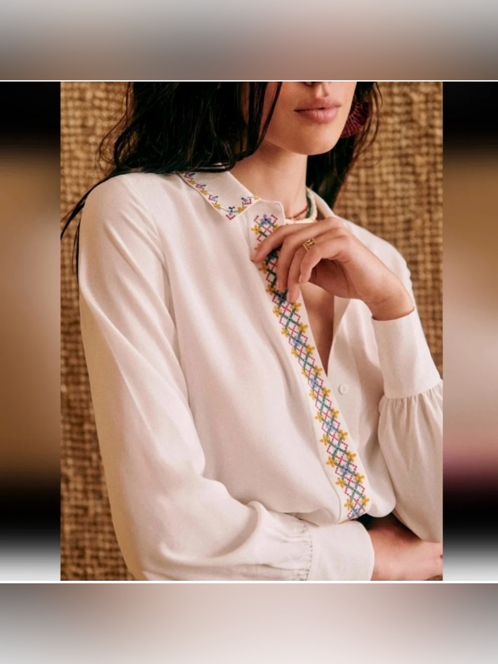 Sezane White Embroidered Abbie Shirt